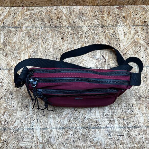 Etidy Nylon Burgundy Black Multi-Pocket Single Strap Handbag Purse - Picture 3 of 7